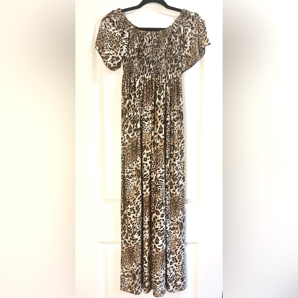 Maxi Leopard Print Rouched Dress